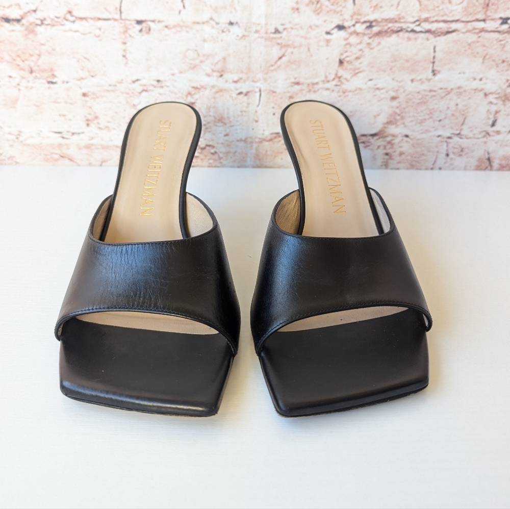 Stuart Weitzman Black Leather Slide Mules